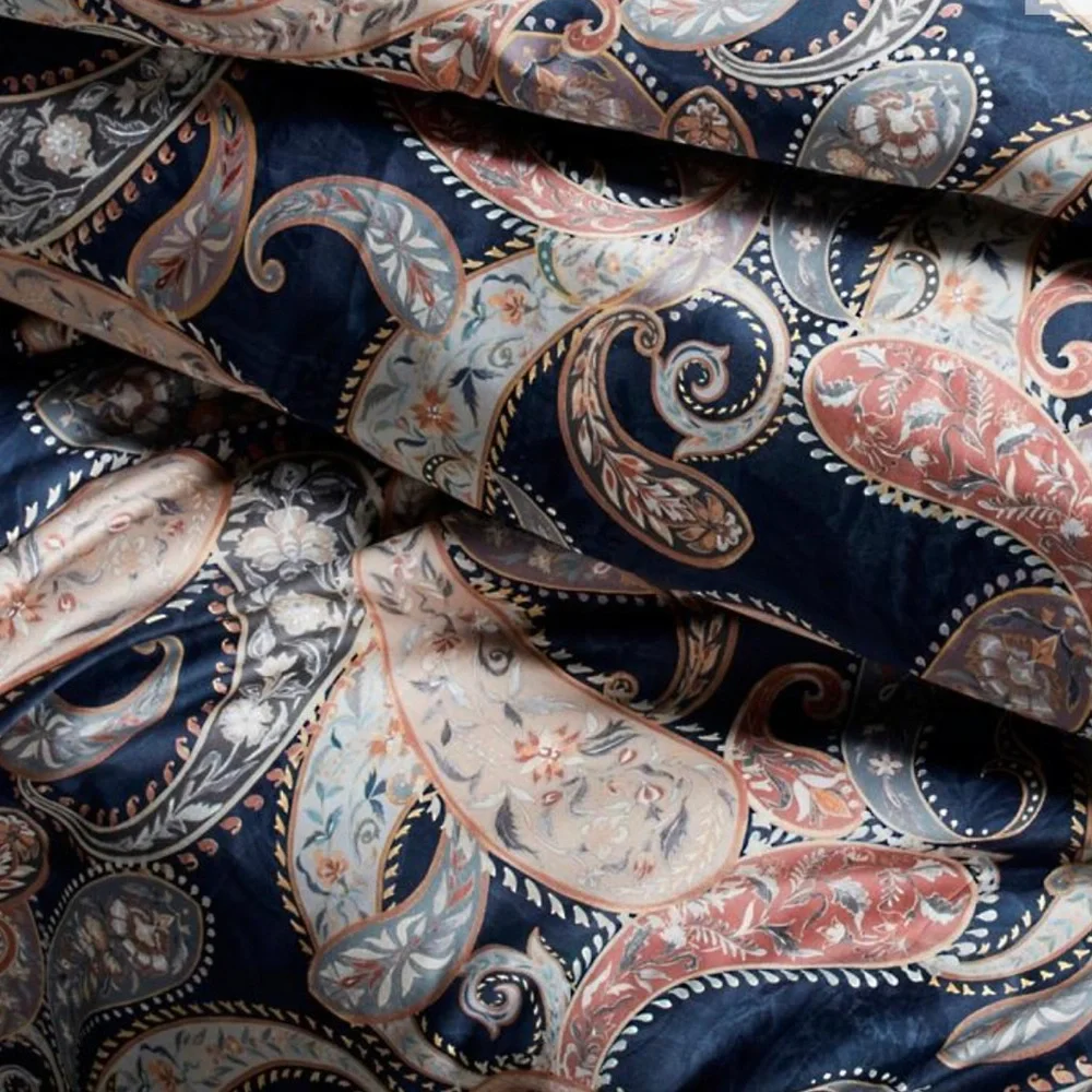 Frontgate Ravenna Paisley Queen Size Duvet Bed Cover Blue 100% Cotton